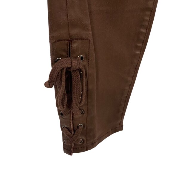 Anthro Pilcro‎ Script Coated Jeans with Side Lace Up Ties Size 28 in Clay - Picture 2 of 12